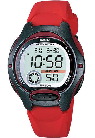 Casio LW-200-4AV Ladies Red Digital 2 Time Zones LCD Light Alarm Watch