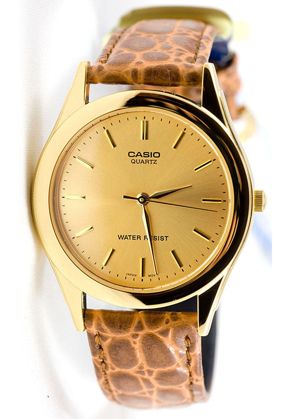 Casio MTP-1093Q-9A Men's Gold Analogue Quartz Watch Leather Band