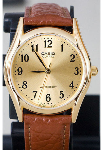 Casio MTP-1094Q-9B Men's Gold Analogue Quartz Watch Leather Band