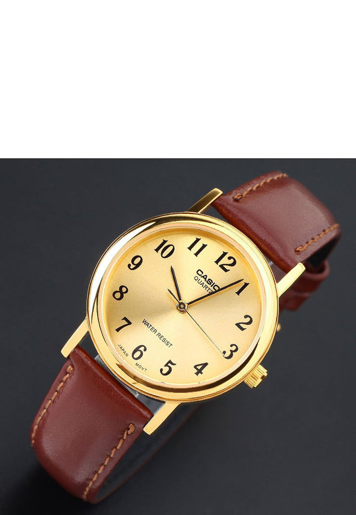 Casio MTP-1095Q-9B1 Men's Gold Analogue Quartz Watch Leather