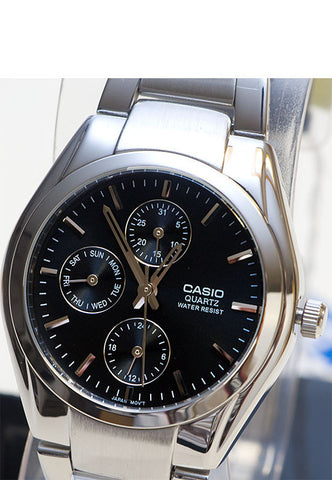 Casio MTP-1191A-1AD Men's Black Analogue 3 Dial Display Watch Stainless Steel
