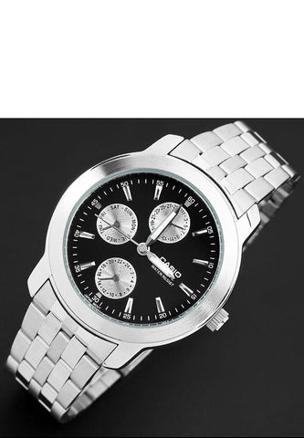 Casio MTP-1192A-1AD Men's Black Stainless Steel Analog Dress Watch 3 Dials Watch