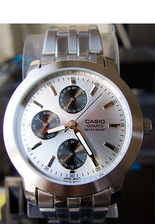 Casio MTP-1192A-7AD Men's White Stainless Steel Analog Dress Watch 3 Dials Watch