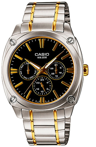 Casio MTP-1309SG-1AV Mens 3 Dial Modern Stainless Steel Dress Watch Black Dial
