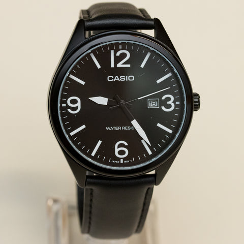 Casio MTP-1342L-1B1 Men's Black Watch Leather Band Black Dial New