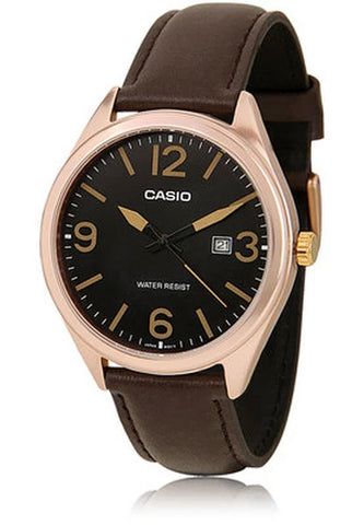 Casio MTP-1342L-1B2 Men's Black Watch Leather Band Black Dial New