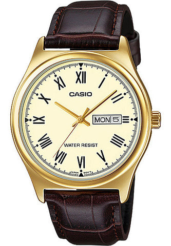 Casio MTP-V006GL-9B Mens Analog Gold Tone Watch Brown Leather Band Day Date