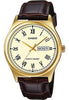 Casio MTP-V006GL-9B Mens Analog Gold Tone Watch Brown Leather Band Day Date