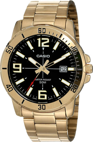 Casio MTP-VD01G-1B Men's Black Gold Analog Watch Steel Band Date Indicator New