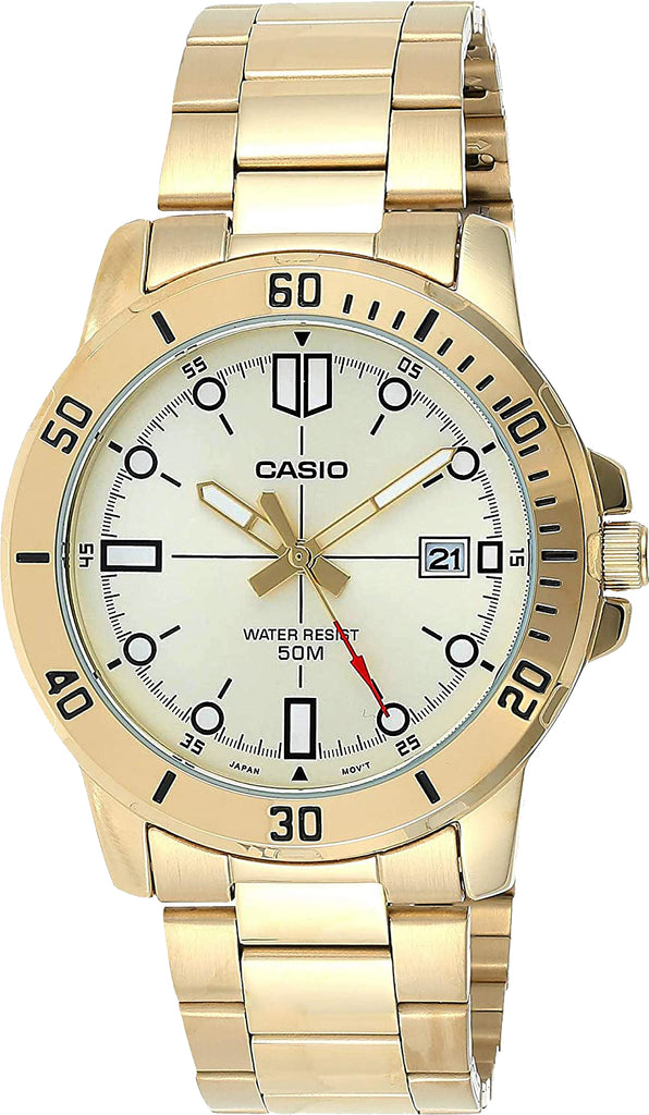 Casio MTP-VD01G-9E Men's Black Gold Analog Watch Steel Band Date Indicator New