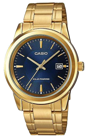 Casio MTP-VS01G-2A Men's Blue Gold SOLAR Analog Watch Steel Band Date Indicator New