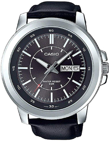 Casio MTP-X100L-8E Mens XL 52mm Grey Analog Watch Black Leather Date Date New