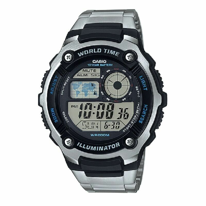 Casio Men's AE-2100WD-1AV 200M WR 5 Alarms World Time Watch 10 Year Battery New