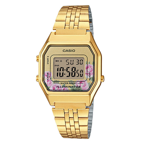 NEWEST Casio LA-680WGA-4C Women Mid-Size Digital Retro Vintage Watch FLORAL GOLD