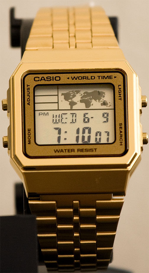 Casio A-500WGA-9D World Time 5 Alarms LED Backlight Watch Gold Steel Band New
