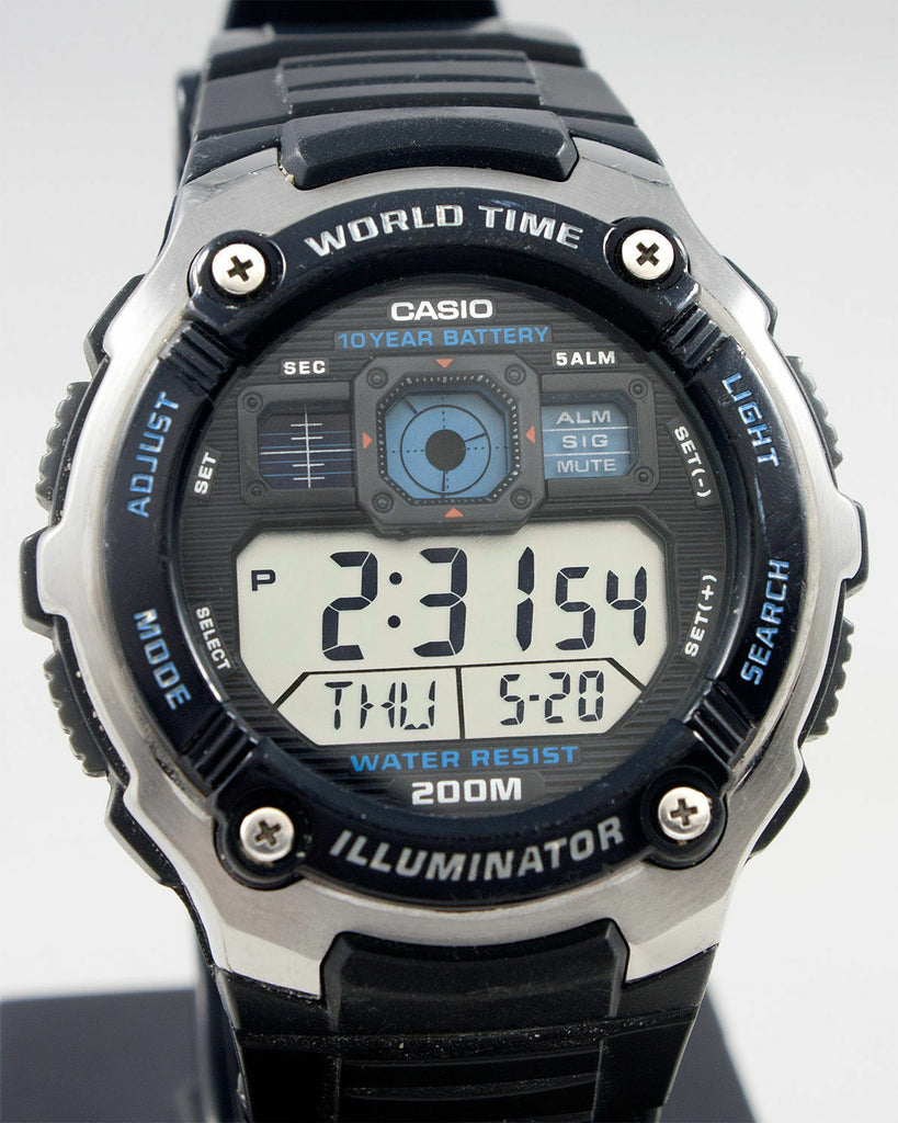 Casio AE-2000W-1AV World Time Map 5 Alarms Watch 10 Year Battery 200M WR