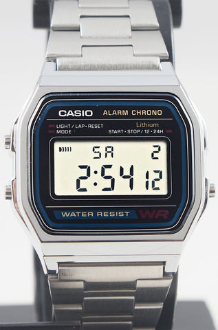 Casio A-158WA-1 Digital Steel Band Watch Stainless Alarm Stopwatch Casual New