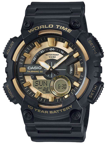 Casio AEQ-110BW-9AV Mens Black 100M World Time Watch Digital/ Analog Sports New Gold