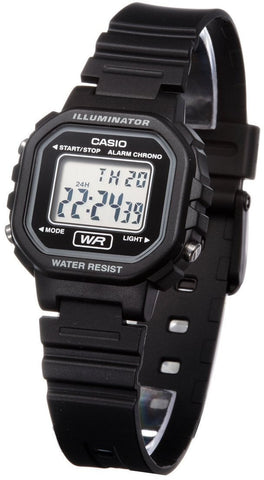 Casio LA-20WH-1A Ladies Black Digital Watch with LED Light 5 Year Battery New