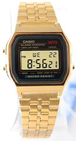 Casio A-159WGEA-1D Black Digital Gold Watch Stainless Steel Gold Classic New