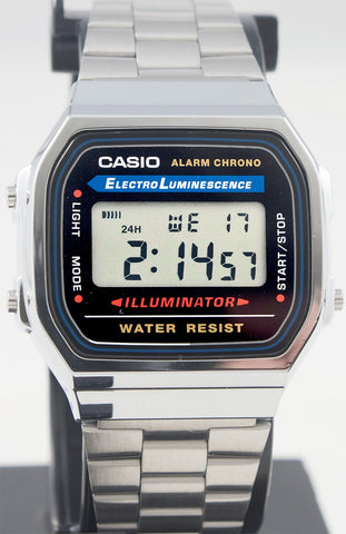 Casio A-168WA-1 Men's Digital Watch Stainless Steel Band Alarm Stopwatch New