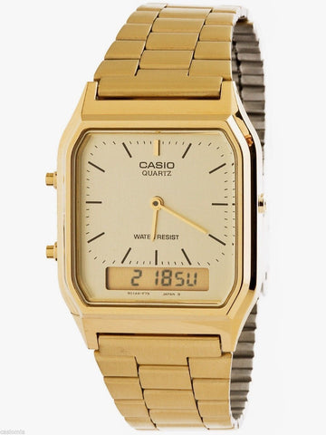 Casio AQ-230GA-9D Mens Digital Watch Stainless Steel Analog Alarm Gold New
