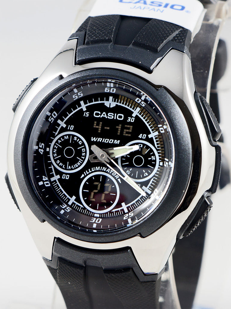Casio AQ-163W-1B1 Mens World Time Watch Yacht Timer Analog Digital 5 Alarms New