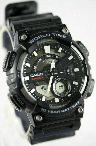 Casio AEQ-110W-1AV Mens Black 100M World Time Watch Digital/ Analog Sports New