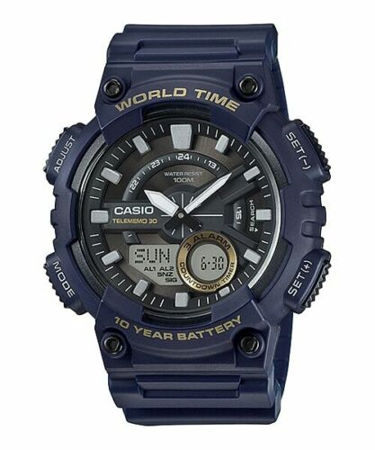 Casio AEQ-110W-2AV Mens Blue 100M World Time Watch Digital/ Analog Sports New