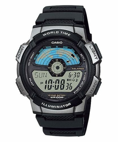 Casio AE-1100W-1AV Mens 100M LCD World Time Sports Watch 10 Year Battery Dual Time