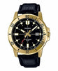 Casio MTP-VD01GL-1EV Men's Enticer Gold Tone Watch Leather Band Black Dial New