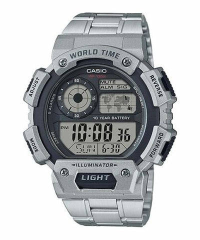 Casio AE-1400WHD-1AV World Time 5 Alarms 10 Year Battery Steel Watch LED New