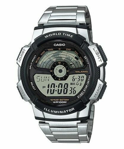 Casio AE-1100WD-1AV Mens 100M LCD World Time Sports Watch 10 Year Battery Dual Time