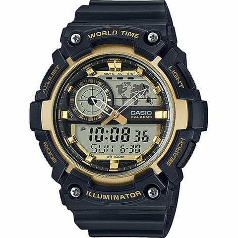 Casio AEQ-200W-9AV Mens Black 100M World Time Watch Digital/ Analog Sports New