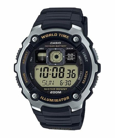 Casio AE-2000W-9AV World Time Map 5 Alarms Watch 10 Year Battery 200M WR