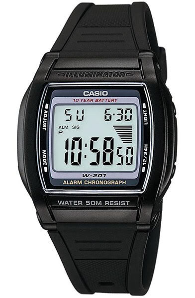 Casio W-201-1AV Digital Illuminator Watch with 2 Time-Zones