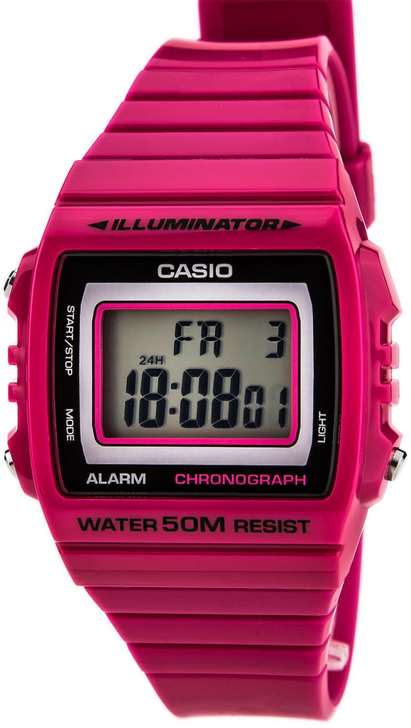Casio Unisex W-215H-4AV Classic Pink Red Digital Watch 50M WR LED Light