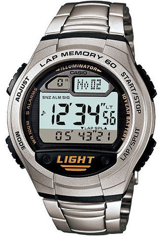 Casio W-734D-1AV Lap Memory 60 - World Time 5 Alarms Watch Steel Band New 10 Year Battery