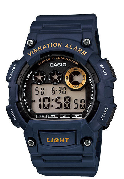 Casio W-735H-2AV Super Illuminator Vibration Alarm 10 Year Battery Blue Watch