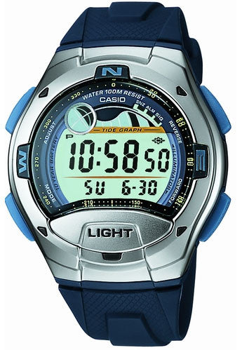 Casio W-753-2AV Blue Moon and Tide Graph Dual Time 4 Alarms Watch